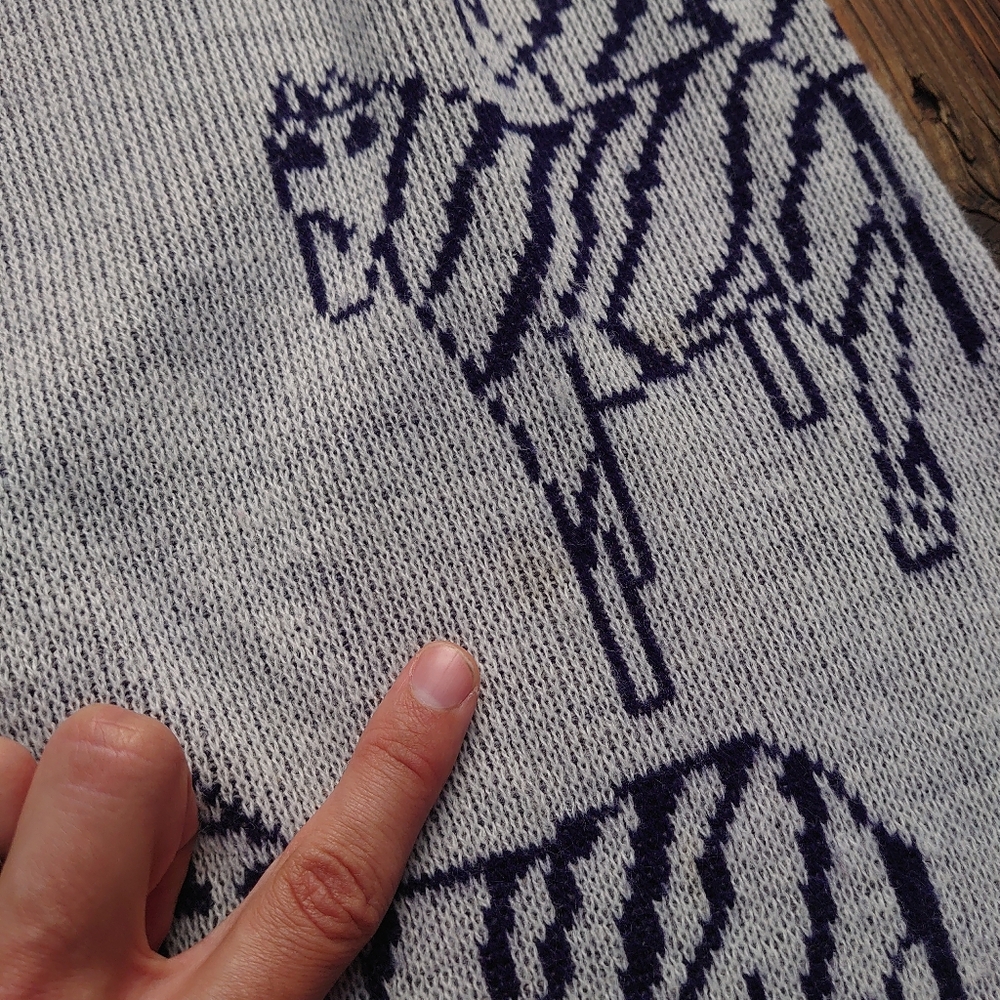 Handmade Vintage Ugly Sweater Giraffe & Zebra Safari Medium Wide Kitsch Grey - Picture 4 of 4